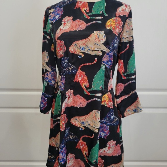 Zara Multicolor Cat Print Long Sleeve Dress Size Large - Picture 5 of 5